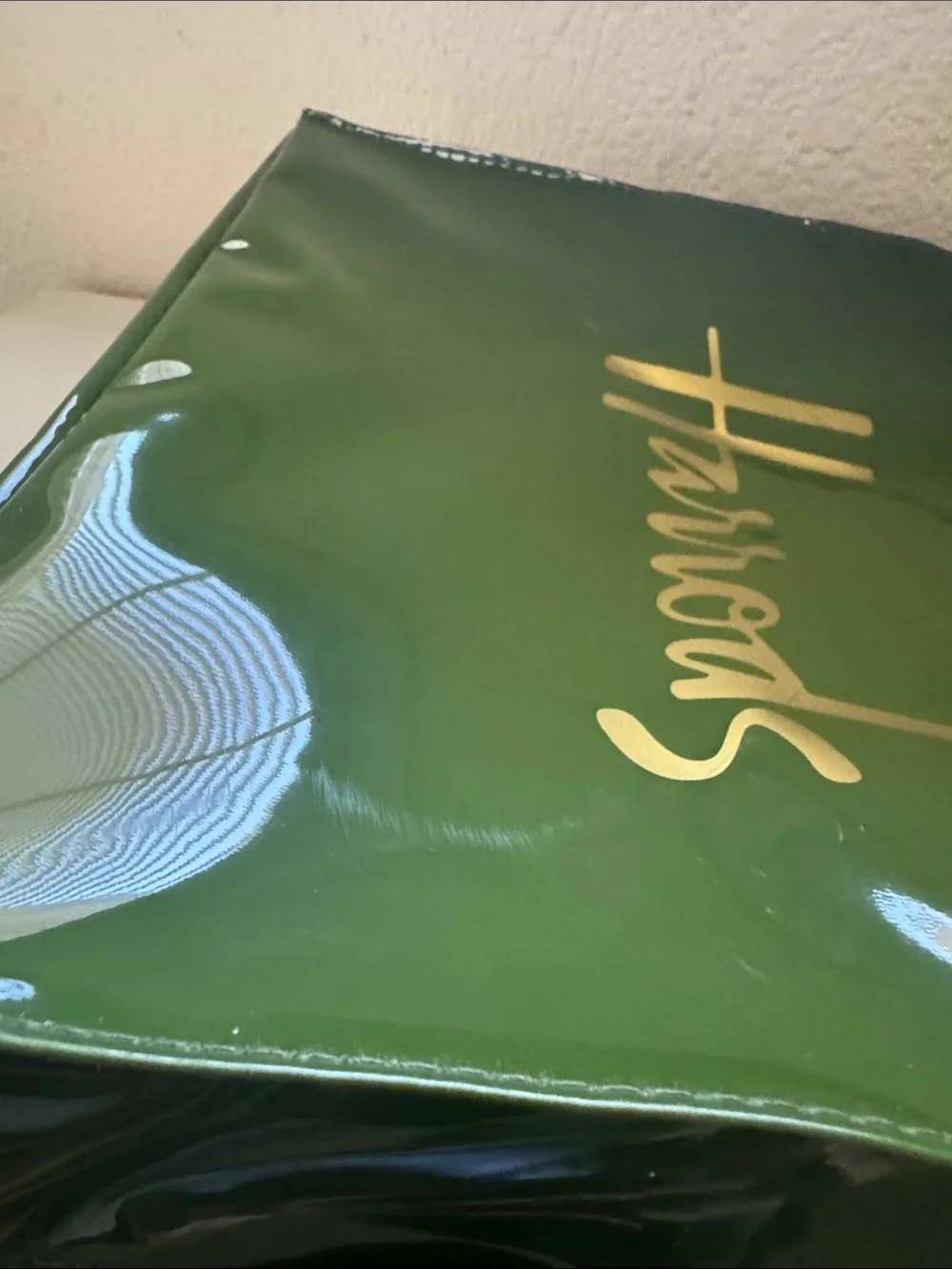Harrods Green Vinyl Small Shopper Bag NWT